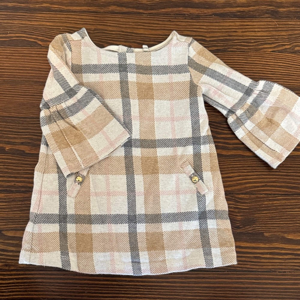 Janie and Jack Plaid Dress in Tan and Cream